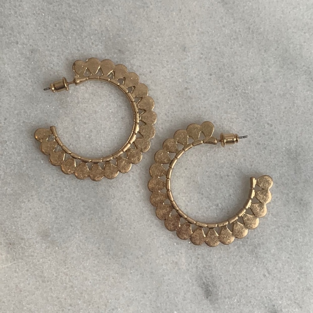 Gold Textured Beaded Boho Hoop Earrings Brand New 27$